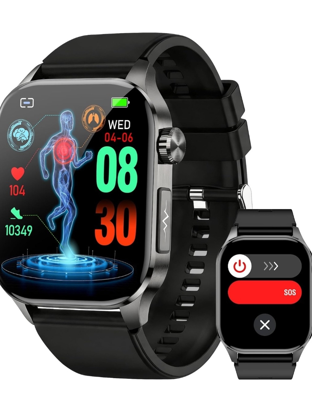 Black Smart Fitness Watch with Heart Rate & Activity Tracking